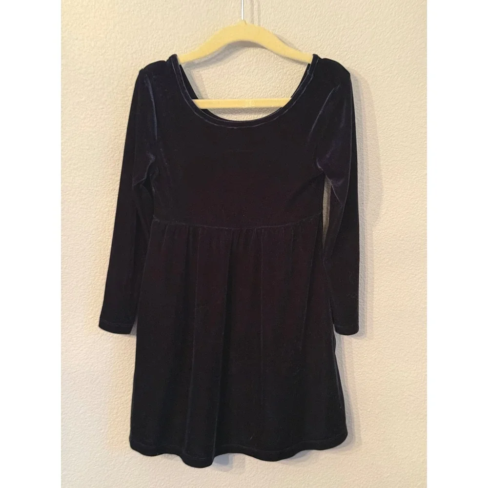 Old Navy Velvet Dress Kids XS 5 Navy Blue Excellent Long Sleeve Holiday Party